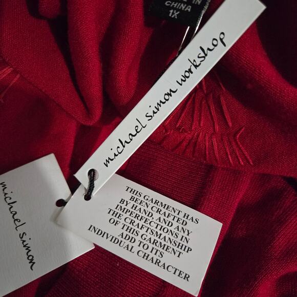 Michael Simon Cardigan Sweater Red Duster Beaded Christmas Asymmetric Plus 1X - Picture 14 of 15